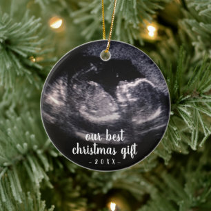 Rosa Gravid Reveal Ultrasound Photo jul Julgransprydnad Keramik