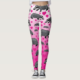 Rosa grävlingar och hjärtan Leggings