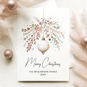 Rosa Greenery Bauble jul Watercolor Card Julkort
