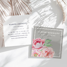 Rosa & Greige Antique Peony Square Fyrkantigt Visitkort