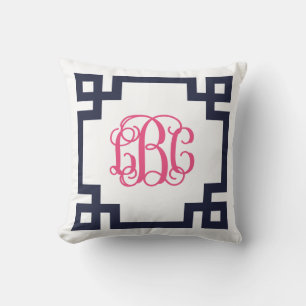 Rosa, grekiska Nyckel-skript, Monogram LBC Kudde