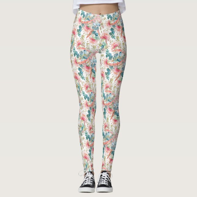 Rosa Grevillea Och Eukalyptus  Leggings (Framsida)