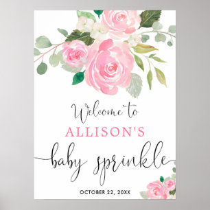Rosa Grey blommigt flicka baby sprinkle Welcome Poster
