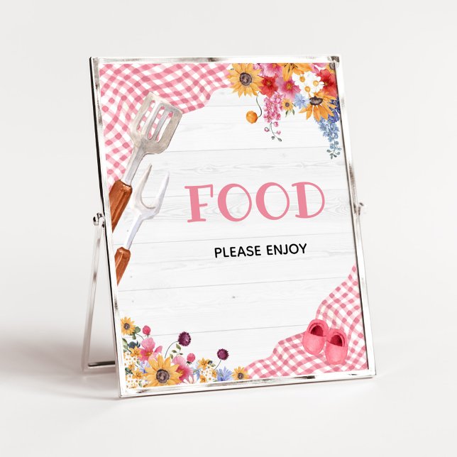 Rosa Grillbabyfest Matskylt Poster (Girl Baby-Q Baby Shower Food SIgn)