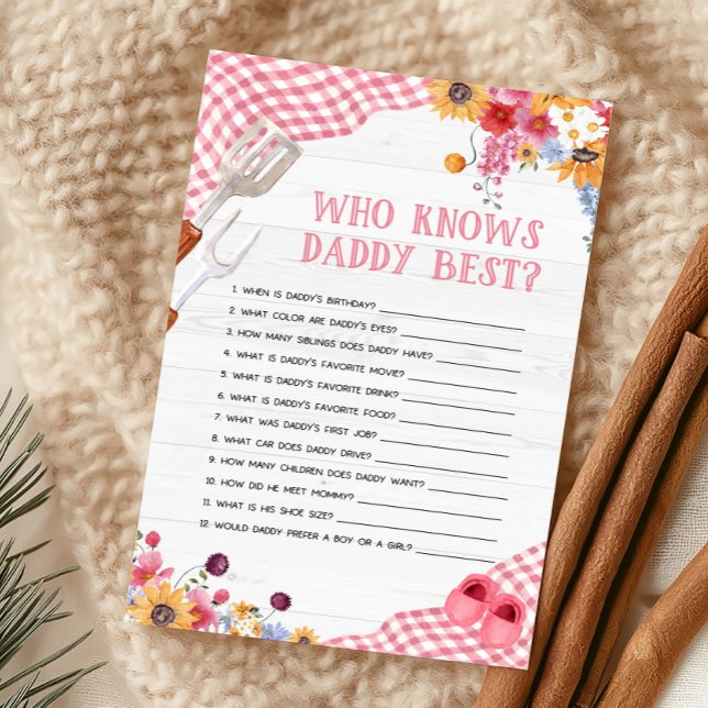 Rosa Grillfest Dusch Vem Känner Pappa Bäst Spelet (Girl Baby-Q Baby Shower Who Knows Daddy Best Game)