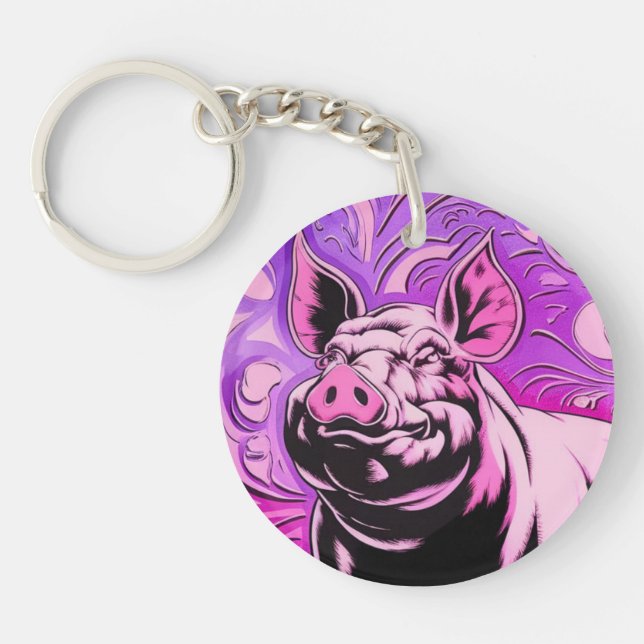 Rosa Gris Design Acrylic Keychain Round Lycklig Ho (Framsidan)
