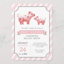 Rosa Gris Farm Girl Baby dusch Inbjudningar