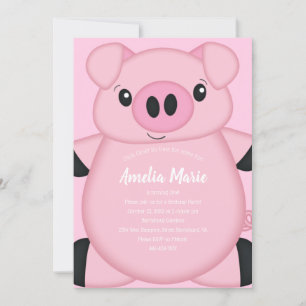 Rosa Gris Födelsedagsfest Inbjudningar
