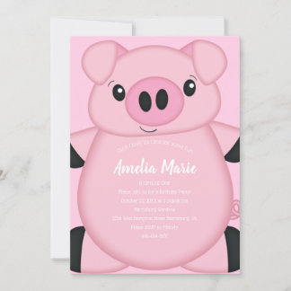 Rosa Gris Födelsedagsfest Inbjudningar