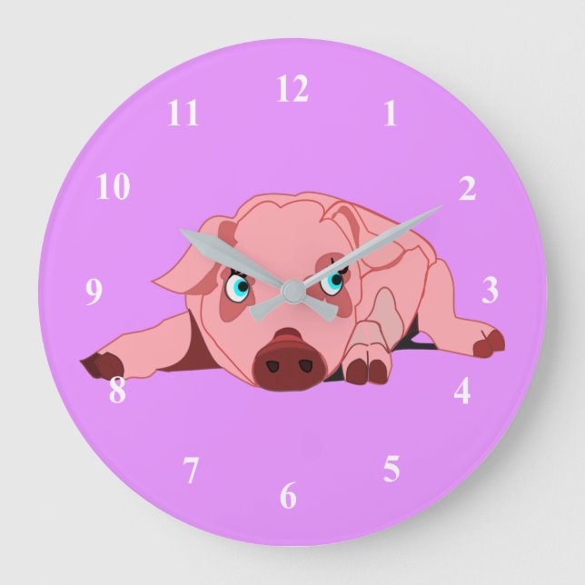 Rosa Gris Lila Clock - Anpassade Stor Klocka (Framsida)