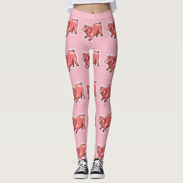 rosa gris lustig tecknad leggings (Framsida)