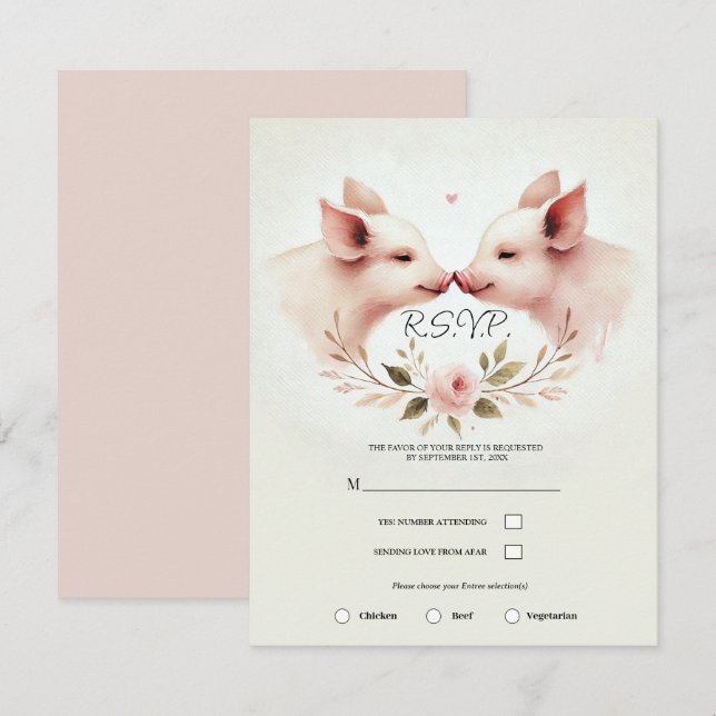 Rosa gris nos till nos rustika blommor RSVP Inbjudningar (Fram/baksida)