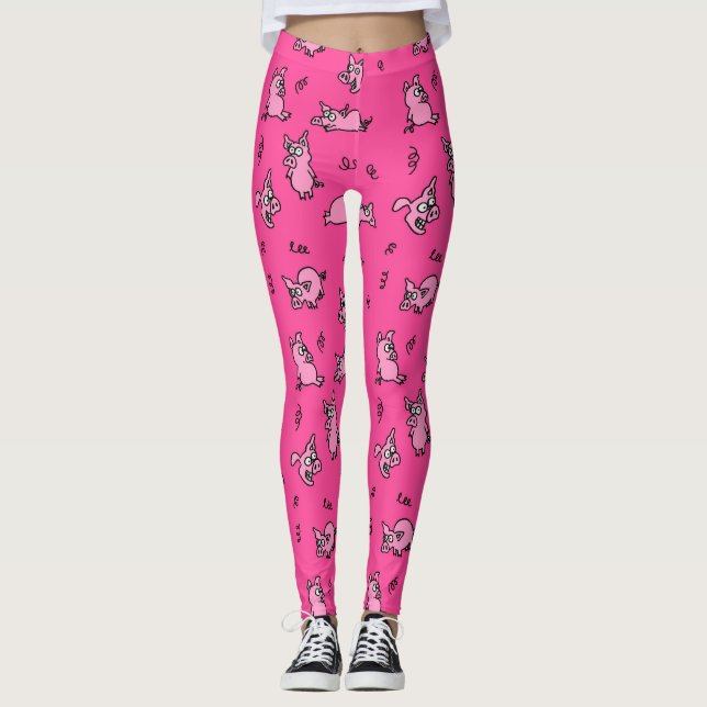 Rosa Gris Roliga Tecknade Leggings (Framsida)