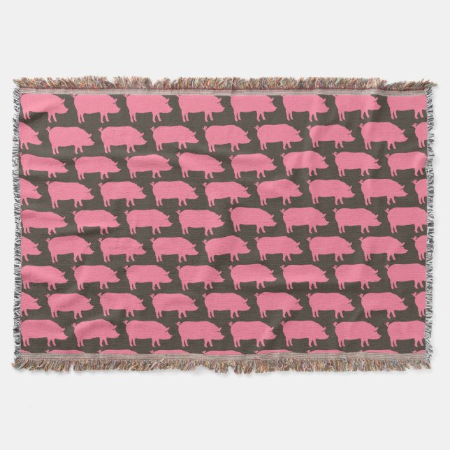 Rosa Gris Silhouettes Mönster | Cute Farm Animal Mysfilt (Framsidan)