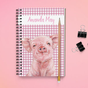 Rosa Gris Watercolor Gingham Play Monogram Anteckningsbok
