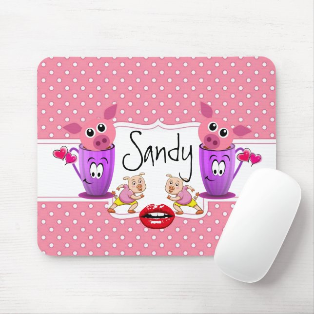 Rosa Grisar Polkadot    HeartsMouse Pad! Muspets Musmatta (Med mus)