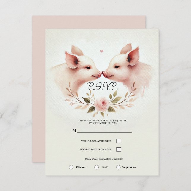 Rosa Grisar Snout to Snout Blommigt Rustic OSA Inbjudningar (Fram/baksida)