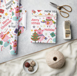 Rosa grisar till jul presentpapper
