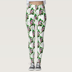 Rosa groda på grön blad mönsterdesign leggings