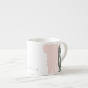 Rosa & Grön Abstrakt Penseldrag Monogramnamn Espressomugg