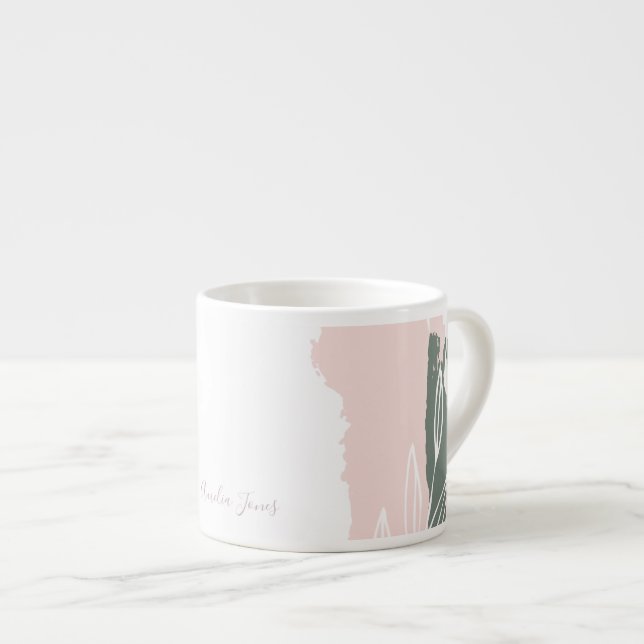 Rosa & Grön Abstrakt Penseldrag Monogramnamn Espressomugg (Framsida höger)