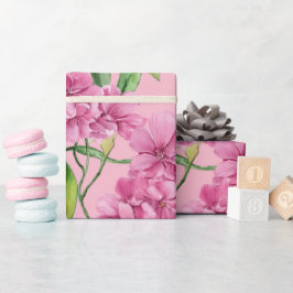 Rosa grön akvarell blommande ananasmönster presentpapper