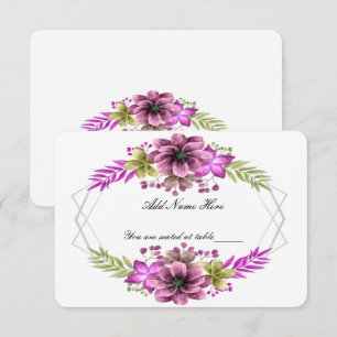 Rosa & Grön Akvarell Blommig Bröllopsbordskort
