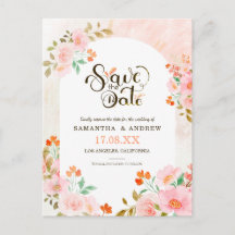 Rosa & Grön Akvarell Blommig Spara Datum