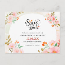 Rosa & Grön Akvarell Blommig Spara Datum-skylt