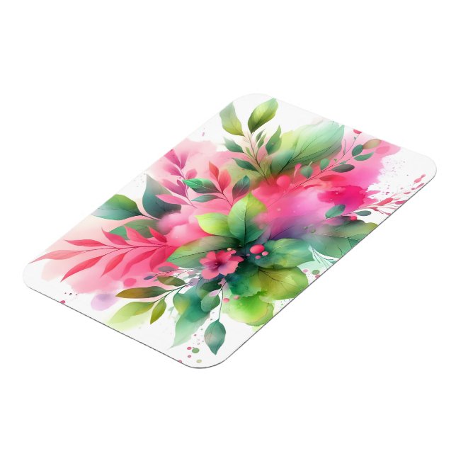 Rosa Grön Akvarell Botanisk Blomning Magnet (Vänstra Sidan)