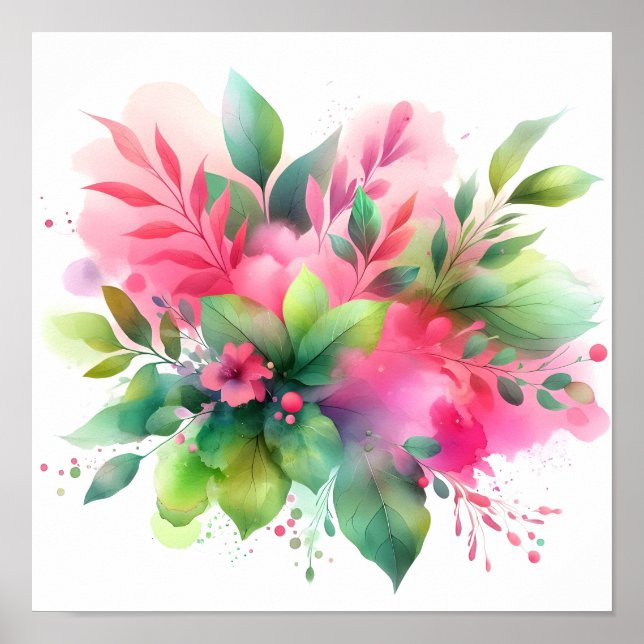 Rosa grön akvarell botanisk blomning poster (Framsidan)