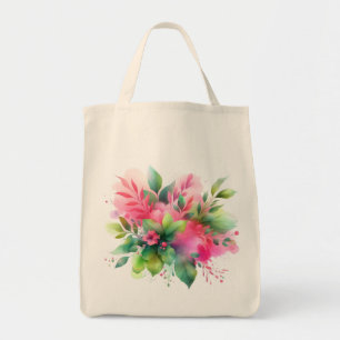 Rosa grön akvarell botanisk blomning tygkasse
