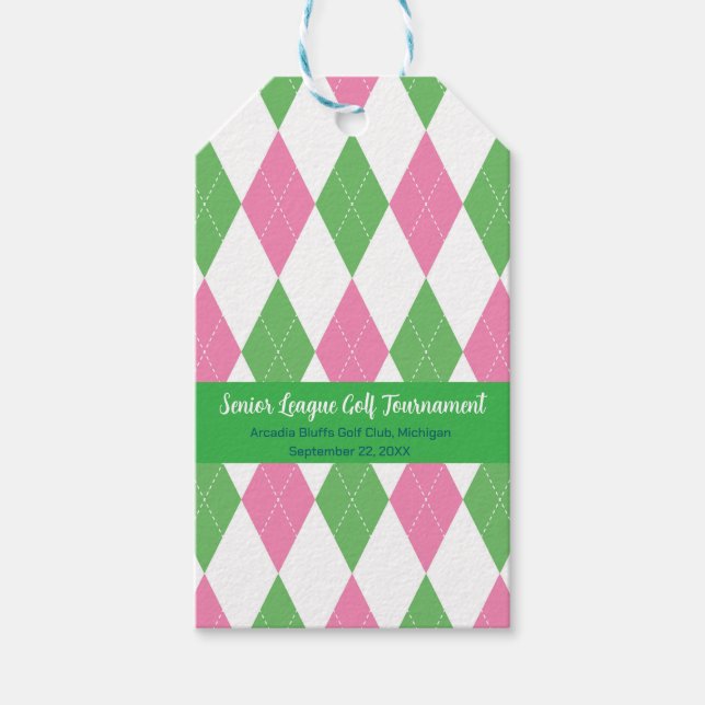 Rosa & Grön Argyle-mönster - presentkort Presentetikett (Framsidan)