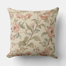 Rosa Grön Beige Shabby Chic Blommig Kudde