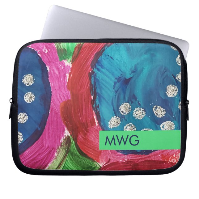 Rosa Grön Blå Silverfärgad Mod Monogram iPad-fodra Laptop Fodral (Framsidan)