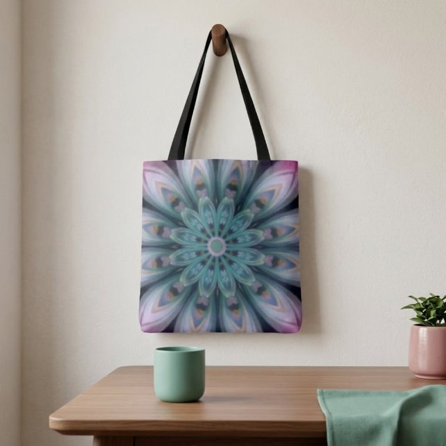 Rosa & Grön Blomma Mandala Tote Tygkasse (Skapare uppladdad)