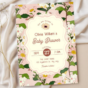 Rosa grön blommande baby shower inbjudningar