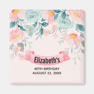 Rosa & Grön Blommig Kant Save the Date Magnet