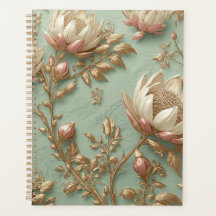 Rosa Grön Blommig Planerare Journal Bok