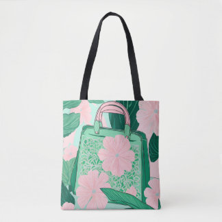Rosa & Grön Blommig Trompe L'oeil Handväska Illusi Tygkasse