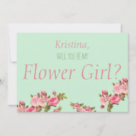 Rosa Grön Blommig Vill Du Vara Min Brudtärna Inbjudningar