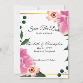 Rosa grön blomster guldbordskant bröllop spara datumet