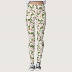  Rosa grön blomster  Leggings