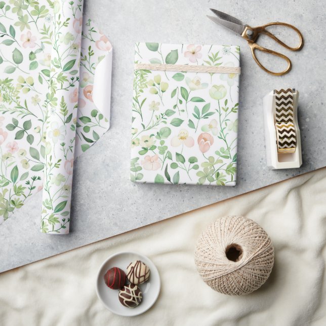 Rosa grön blomsterbröllopsdusch Baby shower Presentpapper (Hantverk)