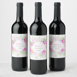 Rosa Grön Bohemsk Blommig Vinflaska Etikett