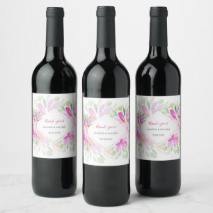 Rosa Grön Bohemsk Blommig Vinflaska Etikett