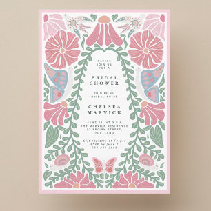 Rosa grön bröllopsdusch-inbjudan för trädgården inbjudningar