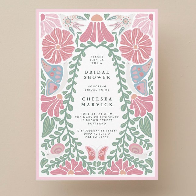 Rosa grön bröllopsdusch-inbjudan för trädgården inbjudningar (Skapare uppladdad)