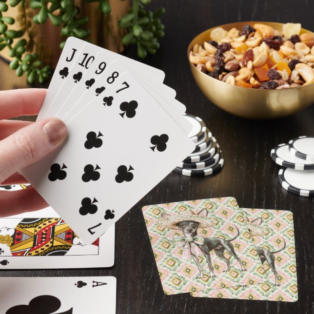 Rosa Grön Chihuahua Hund Casinokort (På plats)