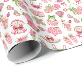 Rosa & Grön Coquette Sommar Beach Semester Presentpapper
